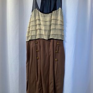 Navy cream tan dress with pockets and gold buttons